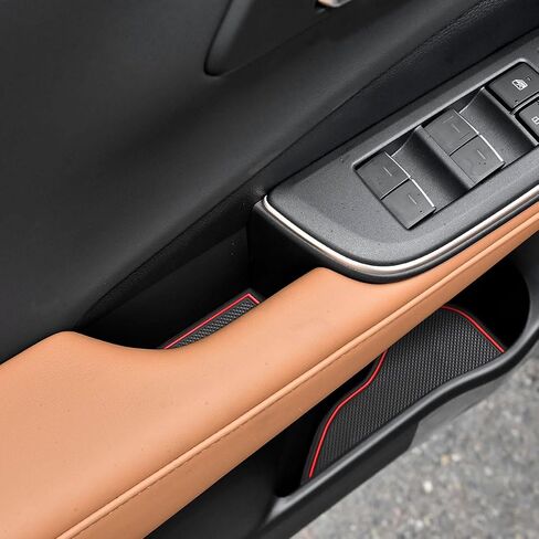 حامل أكواب Auovo بطانات متوافقة مع ملحقات Toyota Crown 2023 2024 مخصصة مضادة للغبار وسادات جيب لباب وحدة التحكم المركزية مجموعة 16 قطعة (زخرفة سوداء) in Kuwait
