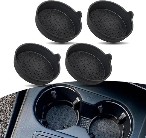 4 PCS Car Water Coaster, 2.99" x 0.98" TPE Environmentally Friendly Removable Anti-Slip Pattern Cup Holder, Elevated Edge Anti-Spill Decorative Accessories, for Most Car Models (Black #Flower) in Kuwait