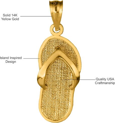14K Solid Yellow Gold Slipper Flip Flop Pendant Charm, For Mom Daughter Girlfriend, Nickel Free Hypoallergenic for Sensitive Skin, Gift Box Included in Saudi Arabia
