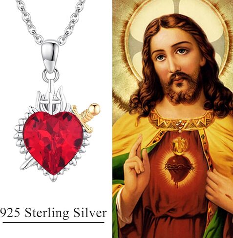 القلب المقدس ليسوع قلادة 925 الفضة الاسترليني القلب المقدس قلادة قلادة تميمة المسيحية مجوهرات للنساء الفتيات in Kuwait