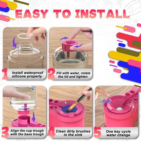 Paint Brush Cleaner, Painting Supplies with Drain and Brush Holder, Water Circulation Paint Brush Cleaner Tool for Watercolor, Acrylic, Water-Based Paints for Artist Kids, Watercolor Cleaning Tool in Saudi Arabia