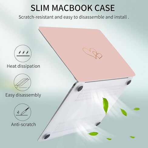 Seorsok متوافق مع حافظة MacBook Air 13 بوصة 2020 2019 2018 الإصدار A1932 A2179 M1 A2337 Touch ID، حافظة بلاستيكية صلبة بنمط قلب لطيف وجميل مع غطاء لوحة المفاتيح، وردي in Kuwait