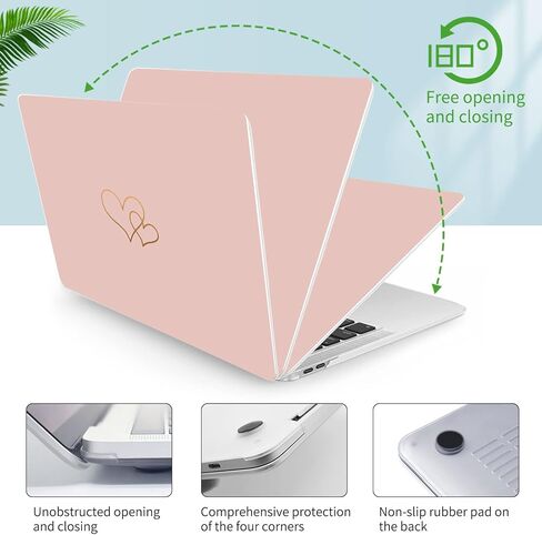 Seorsok متوافق مع حافظة MacBook Air 13 بوصة 2020 2019 2018 الإصدار A1932 A2179 M1 A2337 Touch ID، حافظة بلاستيكية صلبة بنمط قلب لطيف وجميل مع غطاء لوحة المفاتيح، وردي in Kuwait