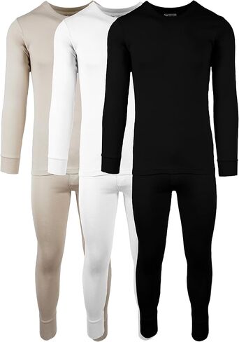 Men's 3 Pack 100% Cotton Fleece Lined Base Layer Thermal Underwear 2 Piece Set in Saudi Arabia