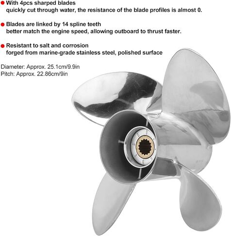Qiilu Boat Outboard Propeller, 4-Blade Outboard Propeller Stainless Steel 13 x 19 RH Pitch Fit for YAMAHA 50‑130HP Engine in Saudi Arabia