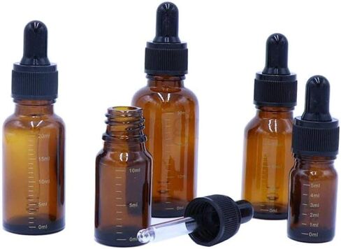 3PCS Portable Amber Glass Graduated Scale Dropping Bottle Vials With Black Rubber Cap And Glass Dropper Pipette For Cosmetic Perfumes Essential Oils Liquids Storage in Saudi Arabia