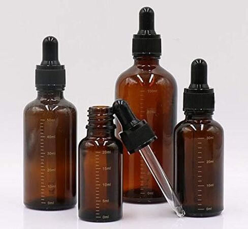 3PCS Portable Amber Glass Graduated Scale Dropping Bottle Vials With Black Rubber Cap And Glass Dropper Pipette For Cosmetic Perfumes Essential Oils Liquids Storage in Saudi Arabia