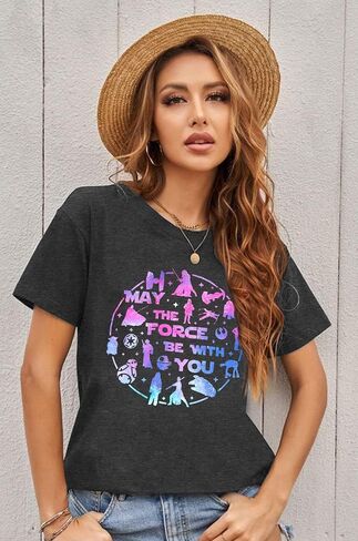 May The Power Be with You Shirt Women Vintage Magical T-Shirt Funny Magic Graphic Tee Family Vacation Casual Short Sleeve Top in Saudi Arabia