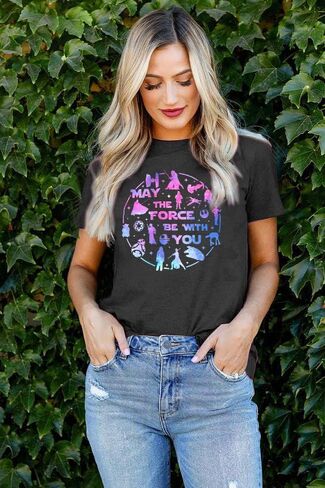 May The Power Be with You Shirt Women Vintage Magical T-Shirt Funny Magic Graphic Tee Family Vacation Casual Short Sleeve Top in Saudi Arabia
