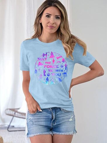 May The Power Be with You Shirt Women Vintage Magical T-Shirt Funny Magic Graphic Tee Family Vacation Casual Short Sleeve Top in Saudi Arabia