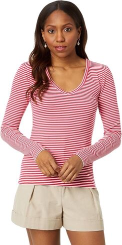 NIC+ZOE Women's Striped Rib Knit V Neck Tee in Saudi Arabia