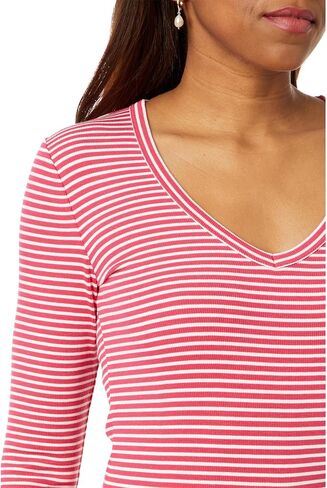NIC+ZOE Women's Striped Rib Knit V Neck Tee in Saudi Arabia