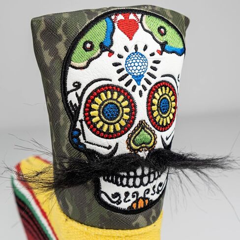 غطاء رأس Pins & Aces LE Sugar Skull Moustache Blade Putter - غطاء رأس مضرب جلدي فاخر مصنوع يدويًا - غطاء نادي جولف مضحك بجودة عالية - قم بتصميم حقيبة الجولف الخاصة بك وتخصيصها in Saudi Arabia