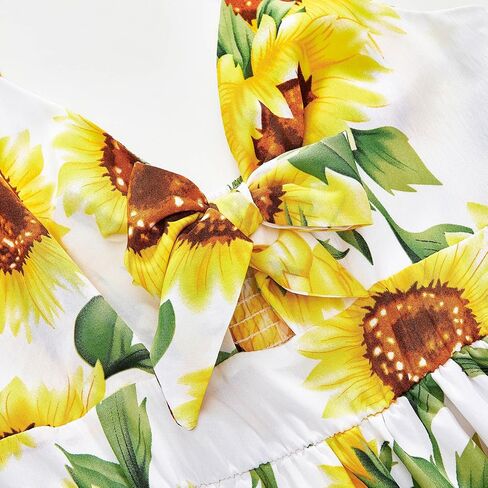 PopReal Matching Family Outfits Mommy and Me Dresses Summer Sunflower Short Sleeve in Saudi Arabia