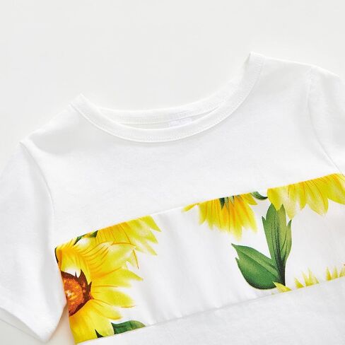 PopReal Matching Family Outfits Mommy and Me Dresses Summer Sunflower Short Sleeve in Saudi Arabia