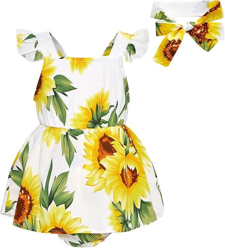 PopReal Matching Family Outfits Mommy and Me Dresses Summer Sunflower Short Sleeve in Saudi Arabia