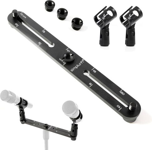 Stereo Array Spacing Bar Microphone Mount with Ruled Markings - Holds 2 Mics - X-Y and ORTF Mic T-Bar Bracket, Fits 3/8" and 5/8" Mic Stands with Included Adapter (MIC-BAR-CLIP-MARK) in Saudi Arabia