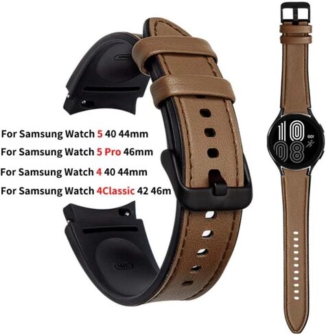 PINHEN Galaxy Watch 6/5/4 Band 40mm 44mm-6 Classic 43mm 47mm Strap Compatible with Samsung Galaxy Watch 4 Classic Bands 46mm 42mm Hybrid of Leather and Silicone Watch Band for Women Men Smart Watch Wristband in Saudi Arabia