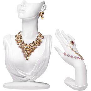 2PCS مجموعة عارضة أزياء المجوهرات ، قلادة تمثال نصفي عارضية الحلق حامل الخاتم مع عرض مجوهرات يدوية لبيع عرض (أسود) in Saudi Arabia