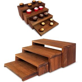 4-Tier Ultra Wide Wooden Display Stand, Wood Riser for Table Display, No Tools Required, Easy to Assemble, Durable Wood Stands for Dessert Table & Home Deco in Saudi Arabia