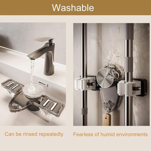 شماعات ممسحة شماعات المكنسة ، جدار جبل ممسحة ، لا يوجد ثقب مطلوب منظم شماعات المكنسة للحمام ، المطبخ ، غرفة الغسيل ، حديقة منزلية ، تخزين المرآب ورفف التنظيم (شفاف) in Kuwait