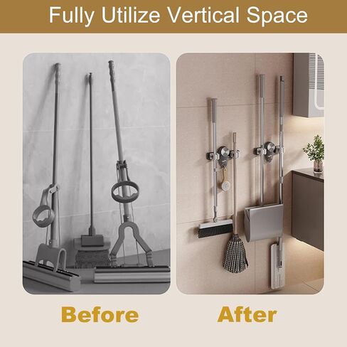 شماعات ممسحة شماعات المكنسة ، جدار جبل ممسحة ، لا يوجد ثقب مطلوب منظم شماعات المكنسة للحمام ، المطبخ ، غرفة الغسيل ، حديقة منزلية ، تخزين المرآب ورفف التنظيم (شفاف) in Kuwait