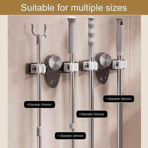 شماعات ممسحة شماعات المكنسة ، جدار جبل ممسحة ، لا يوجد ثقب مطلوب منظم شماعات المكنسة للحمام ، المطبخ ، غرفة الغسيل ، حديقة منزلية ، تخزين المرآب ورفف التنظيم (شفاف) in Kuwait