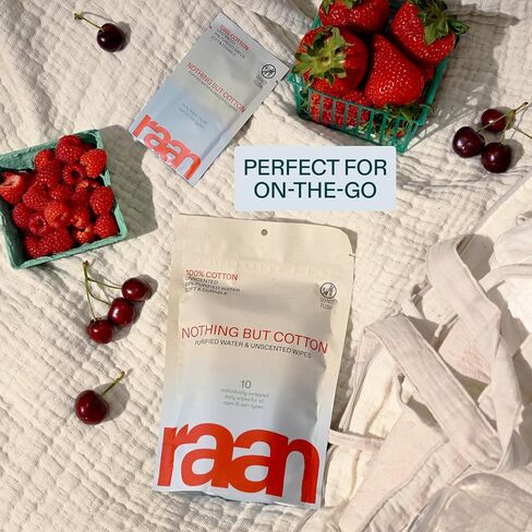 Raan, 100% Cotton, 99% Purified Water, Face and Body Cleansing Wipes, Fragrance Free, Unbleached, Hypoallergenic, EWG Verified, Plastic and Tree Free, Individually Wrapped, 10 Count in Saudi Arabia