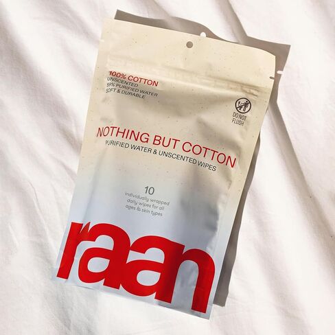 Raan, 100% Cotton, 99% Purified Water, Face and Body Cleansing Wipes, Fragrance Free, Unbleached, Hypoallergenic, EWG Verified, Plastic and Tree Free, Individually Wrapped, 10 Count in Saudi Arabia