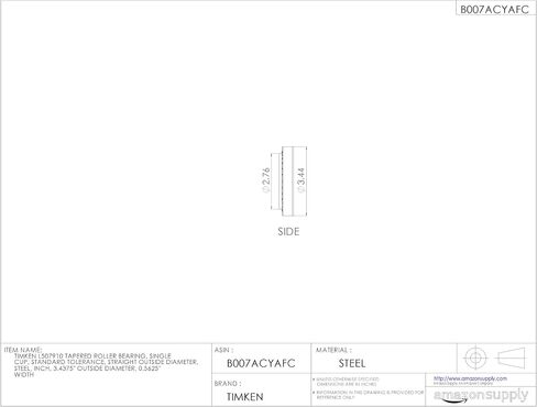 Timken L507910 محمل أسطوانة مدبب ، كوب واحد ، التسامح القياسي ، قطره الخارجي المستقيم ، الصلب ، بوصة ، 3.4375 "قطر خارجي ، 0.5625" عرض ، 0.060 "كحد أقصى قطرها فيليه. in Saudi Arabia