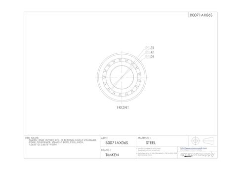 Timken 15580 محمل أسطوانة مدبب ، مخروط واحد ، التسامح القياسي ، التجويف المستقيم ، الصلب ، بوصة ، عرض 1.0625 "معرف ، 0.6875" in Kuwait