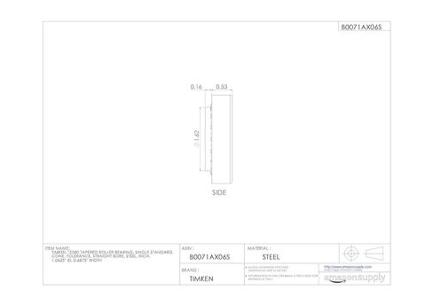 Timken 15580 محمل أسطوانة مدبب ، مخروط واحد ، التسامح القياسي ، التجويف المستقيم ، الصلب ، بوصة ، عرض 1.0625 "معرف ، 0.6875" in Kuwait