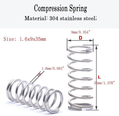 Coil Spring,Compression Spring,Mini Springs,Pack of 10 304 Stainless Steel Compression Spring, 1.6mm x 9mm x 40mm, 1.6mm Wire Diameter, 9mm OD, 40mm Free Length(1.6mm x 9mm x 30mm) in Saudi Arabia