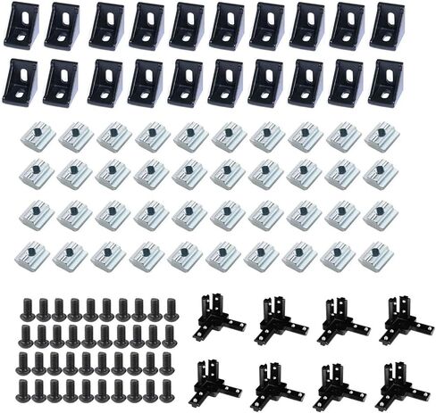 133pcs 1720 Aluminum Profile 2020 3D Printer Build Connector Bracket + 20-M5 Nut + M5x8mm Hexagonal Socket Cover + Tee Connector(Black) in Saudi Arabia