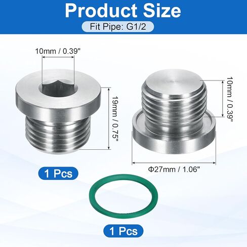 uxcell G3/4 Inner Hex Head Pipe Fitting Plug, Universal 304 Stainless Steel Thread Socket Plug with Green O-Ring for Terminate Pipe Ends or Replacement Drains in Saudi Arabia