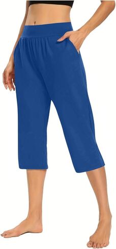 Pull On Capris for Women Elastic High Waist Stretch Yoga Crop Pants Summer Dressy Casual Lounge Capri Pants with Pockets in Saudi Arabia