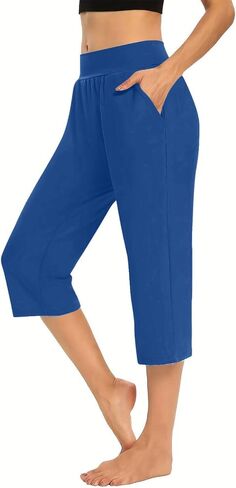 Pull On Capris for Women Elastic High Waist Stretch Yoga Crop Pants Summer Dressy Casual Lounge Capri Pants with Pockets in Saudi Arabia
