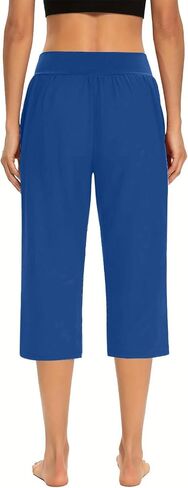 Pull On Capris for Women Elastic High Waist Stretch Yoga Crop Pants Summer Dressy Casual Lounge Capri Pants with Pockets in Saudi Arabia
