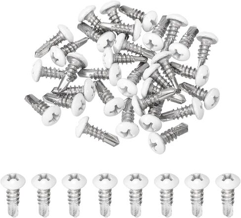 MECCANIXITY 60Pcs M4.2x16mm White Thick Pan Head Self Tapping Screws, 410 Stainless Steel Self Drilling Screws for Metal Sheet Metal Screw, Silver in Saudi Arabia