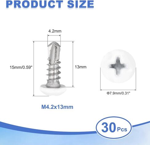 MECCANIXITY 60Pcs M4.2x16mm White Thick Pan Head Self Tapping Screws, 410 Stainless Steel Self Drilling Screws for Metal Sheet Metal Screw, Silver in Saudi Arabia