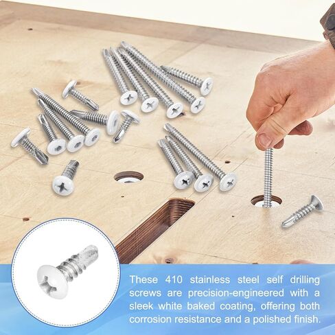 MECCANIXITY 60Pcs M4.2x16mm White Thick Pan Head Self Tapping Screws, 410 Stainless Steel Self Drilling Screws for Metal Sheet Metal Screw, Silver in Saudi Arabia