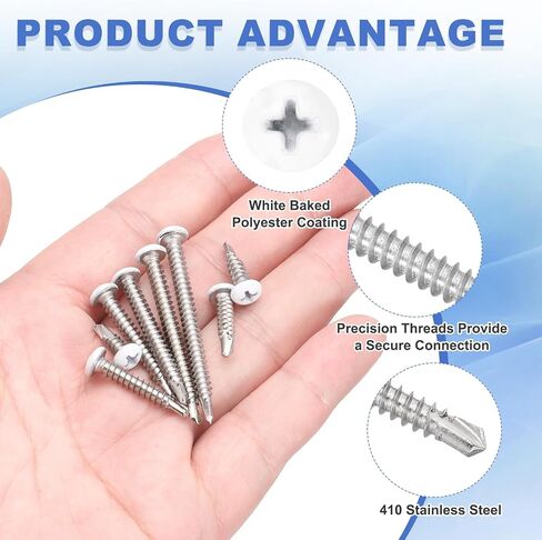 MECCANIXITY 60Pcs M4.2x16mm White Thick Pan Head Self Tapping Screws, 410 Stainless Steel Self Drilling Screws for Metal Sheet Metal Screw, Silver in Saudi Arabia