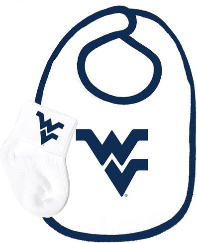West Virginia Mountaineers Baby Bib and Socks Set - Navy Trim in Saudi Arabia