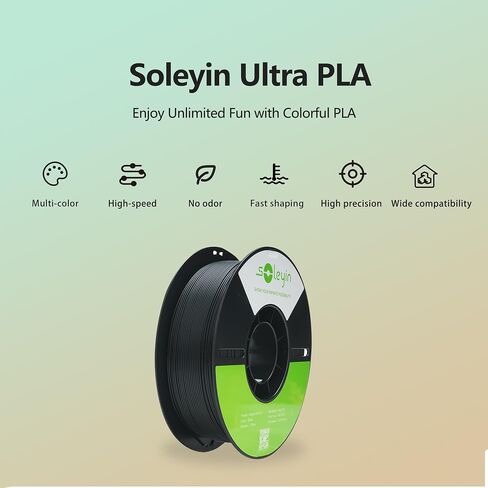 Soleyin Ultra PLA 3D Printer Filament PLA Filament 1.75mm, High Speed 30-300mm/s Dimensional Accuracy +/- 0.02mm, Fit Most FDM 3D Printers, 1kg Spool (2.2lbs) (Gray) in Saudi Arabia