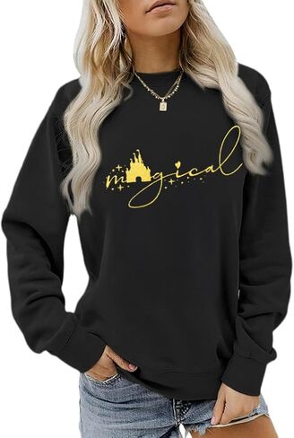 Magical SweatShirt for Women Funny Family Vacation Cute Graphic Casual Vacation long Sleeve Tops Black in Saudi Arabia