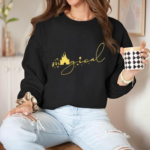 Magical SweatShirt for Women Funny Family Vacation Cute Graphic Casual Vacation long Sleeve Tops Black in Saudi Arabia