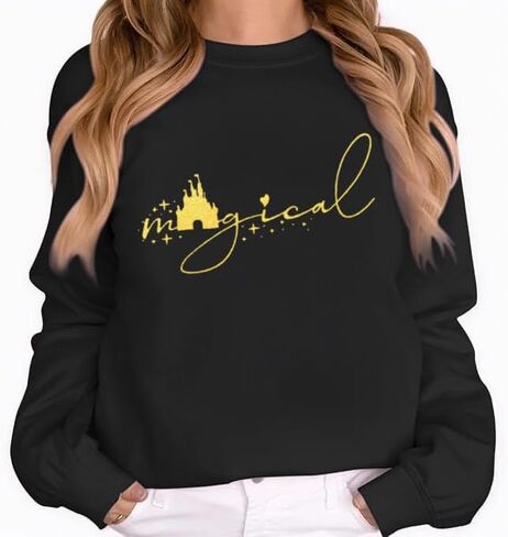 Magical SweatShirt for Women Funny Family Vacation Cute Graphic Casual Vacation long Sleeve Tops Black in Saudi Arabia