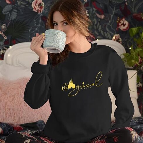 Magical SweatShirt for Women Funny Family Vacation Cute Graphic Casual Vacation long Sleeve Tops Black in Saudi Arabia