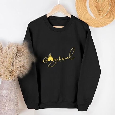 Magical SweatShirt for Women Funny Family Vacation Cute Graphic Casual Vacation long Sleeve Tops Black in Saudi Arabia
