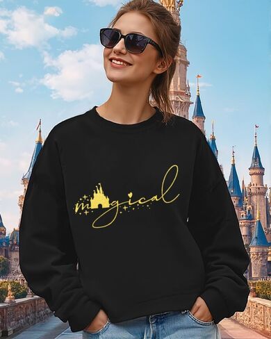 Magical SweatShirt for Women Funny Family Vacation Cute Graphic Casual Vacation long Sleeve Tops Black in Saudi Arabia